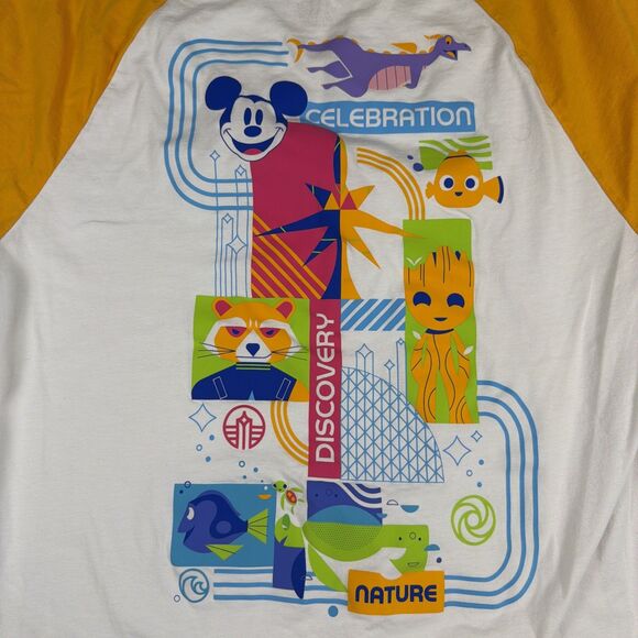 Disney Parks EPCOT Reimagined Raglan T-Shirt Large Mickey Figment Groot Nemo - Picture 8 of 14